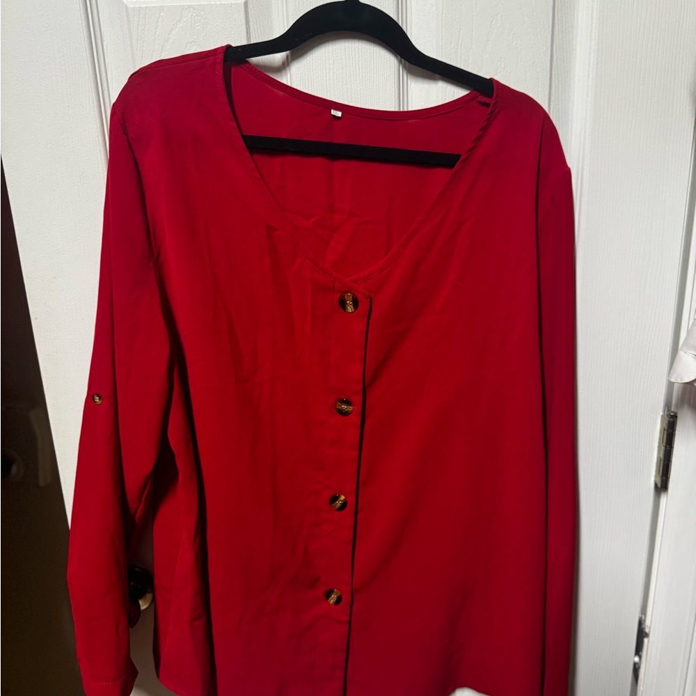 Women’s Red Button-Front Long Sleeve Shirt